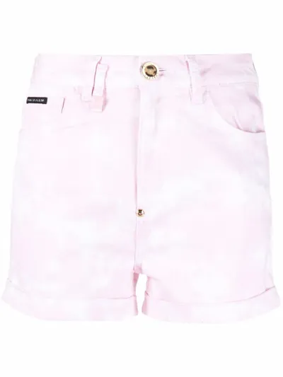 Philipp Plein Hexagon Denim Hot Pants In Pink