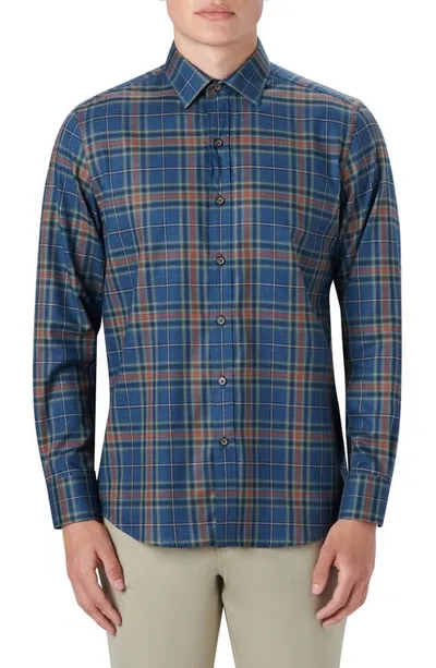 Bugatchi Julian Shaped Fit Plaid Print Cotton Button-up Shirt In Night Blue