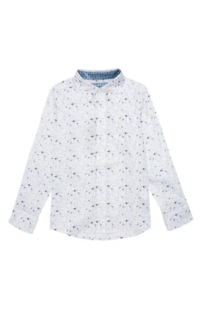 Johnston & Murphy Kids' Print Button-down Shirt In White Airplane