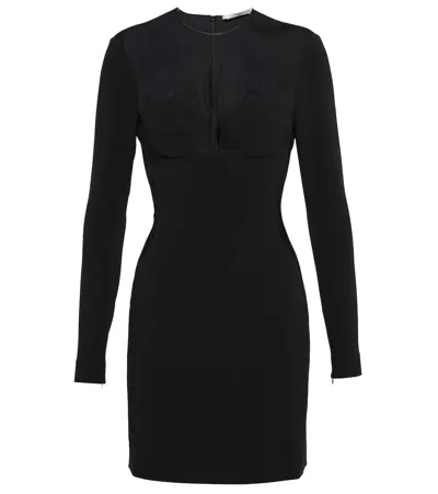 Stella Mccartney Mesh-paneled Crêpe Minidress In Black