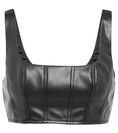 Staud Wells Cropped Leather-effect Top In Black