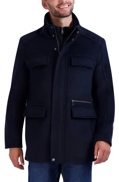 Cole Haan Wool Blend Field Coat In Navy