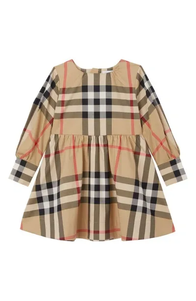 Burberry Kids' Adriana Check Long Sleeve Stretch Cotton Dress In Archive Beige