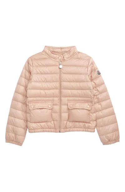 Moncler Lans Logo Patch Puffer Jacket In Pink