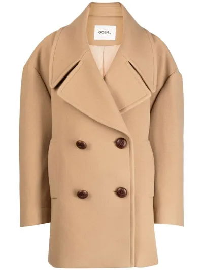 Goen J Versized Double-breasted Pea Coat In Brown