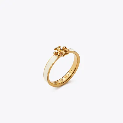 Tory Burch Kira Enamel Ring In Tory Gold/new Ivory