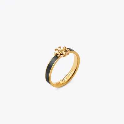 Tory Burch Kira Enamel Ring In Tory Gold/black