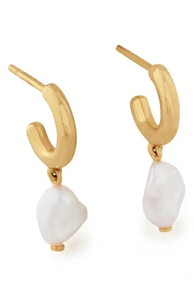 Monica Vinader Nura Keshi Pearl Huggie Hoop Earrings In Gold