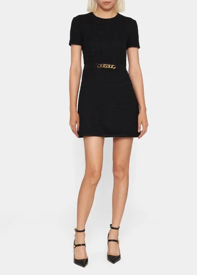 Valentino Tweed Chain-belt Mini Dress In Black