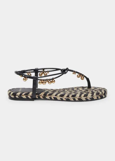 Altuzarra Beaded Espadrille Thong Sandals In Black