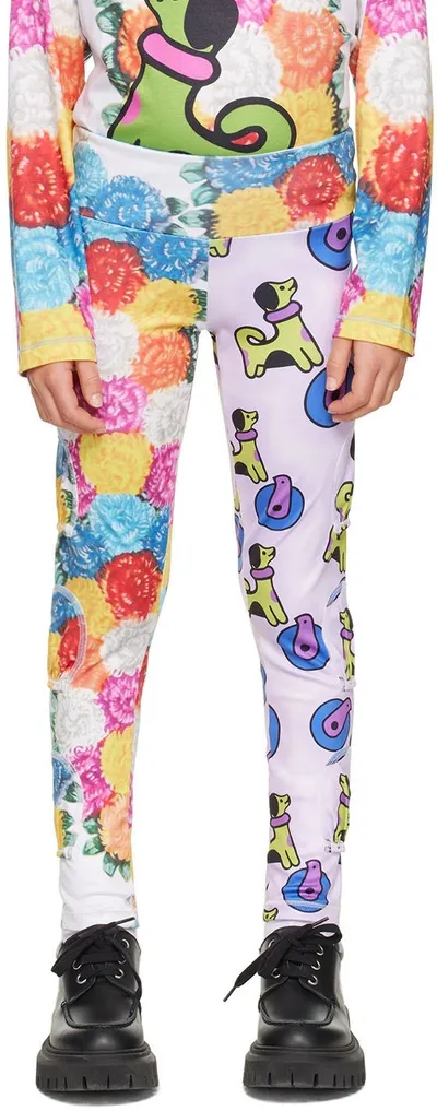 Chopova Lowena Ssense Exclusive Kids White Purple Dog & Floral Tennis Leggings In White Multi