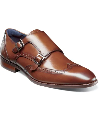 Stacy Adams Men's Karson Wingtip Double-monk Strap Dress Shoe In Cognac