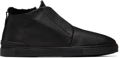 Zegna Black Triple Stitch Sneaker In Bnz