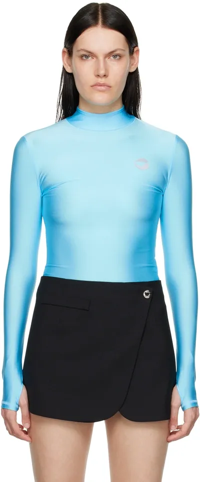 Coperni Tight High Neck Stretch Jersey Top In Light Blue