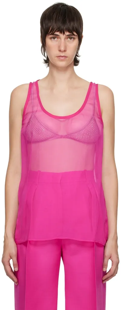 Valentino Semi-sheer Silk Chiffon Tank Top In Pink