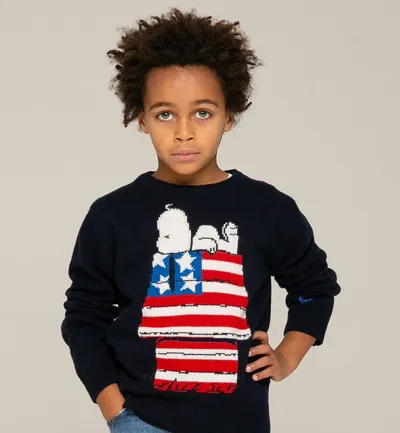 Mc2 Saint Barth Kid Sweater With Snoopy Jacquard Print Peanuts Special Edition In Blue