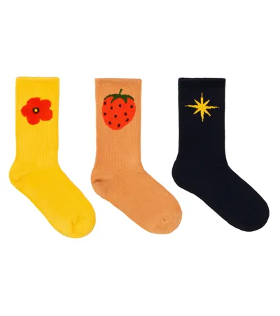 Mini Rodini Set Of 3 Printed Cotton-blend Socks In Multi