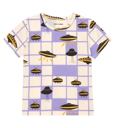 Mini Rodini Printed Cotton Jersey T-shirt In White,purple