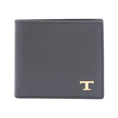 Tod's Black Leather Logo Wallet In Grey