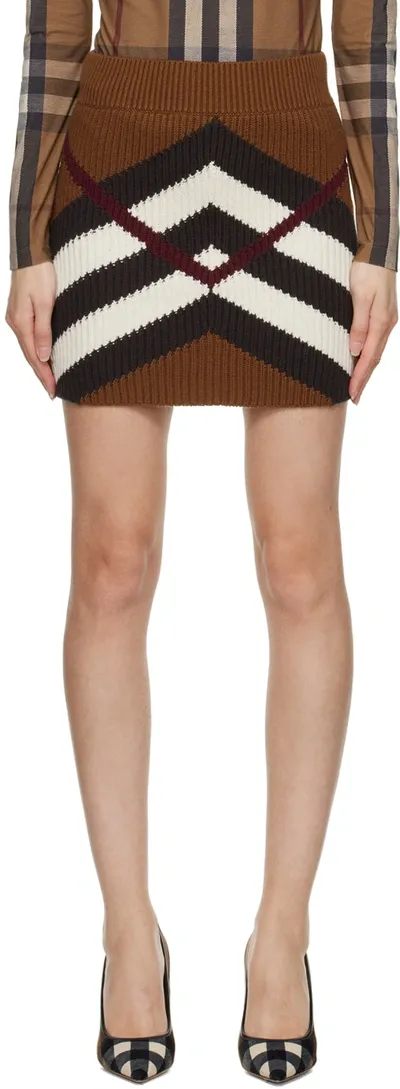 Burberry Ribbed Cashmere And Cotton-blend Jacquard Mini Skirt In Dark Birch Brown