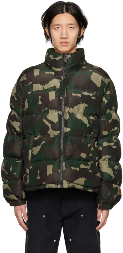 Heron Preston Nylon Camo Puffer In Green