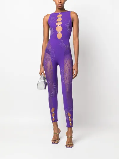 Poster Girl Purple Janice Rhinestone-embellished Semi-sheer Jumpsuit