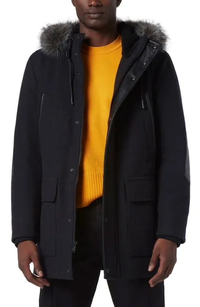 Andrew Marc Dawson Water Resistant Jacket With Faux Fur Trim In Charcoal