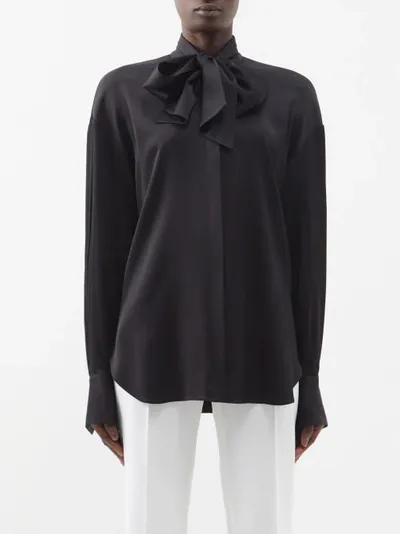 Another Tomorrow Exaggerated Bow Blouse In Black