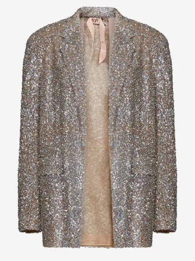 N°21 Sequin Single-breasted Blazer In Argento