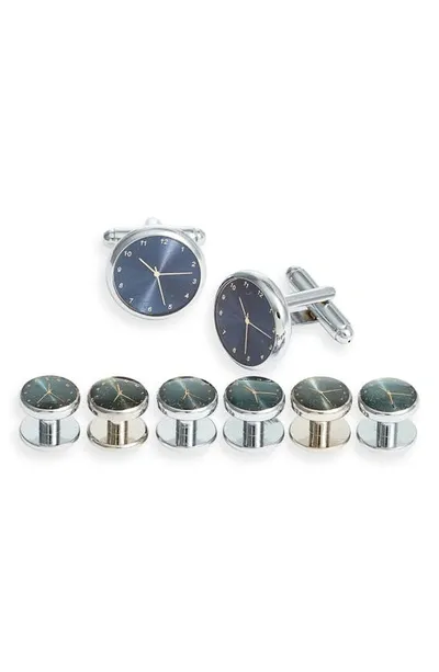 Clifton Wilson Clock Cuff Link & Stud Set In Silver