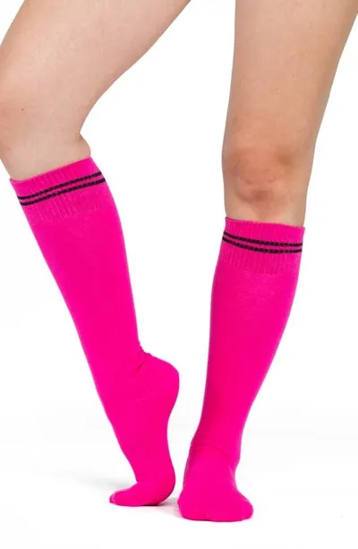 Arebesk Classic Knee High Grip Socks In Neon Pink