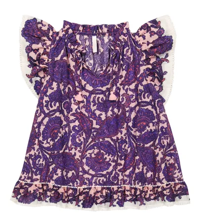 Zimmermann Kids' Tiggy Paisley Print Flutter Sleeve Cotton Dress In Lilac Pink Paisley