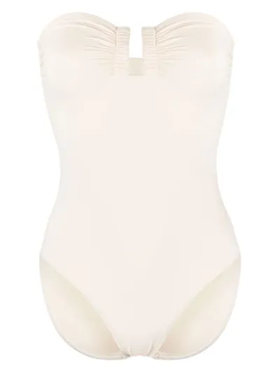 Eres Ruched Cut-out One-piece In Neutrals