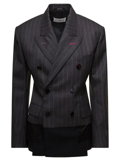 Maison Margiela Inside-out Pinstriped Blazer In Brown Shetland