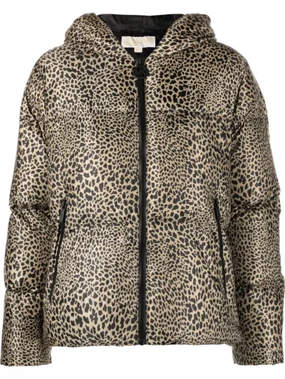 Michael Michael Kors Down Jacket With Animal Print In Brown