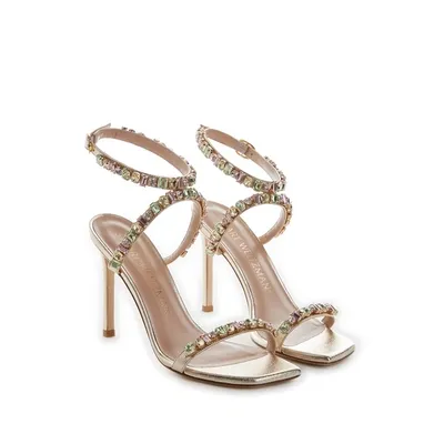 Stuart Weitzman Jaide Metallic Lambskin Leather Sandals With Crystals