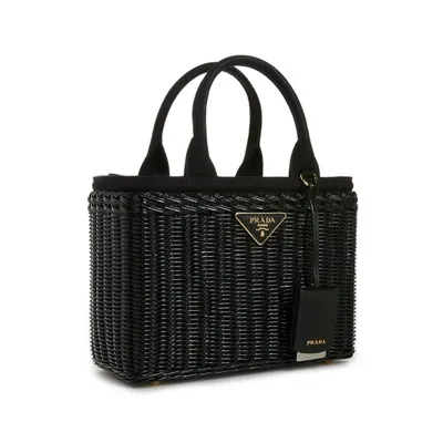 Prada Sac À Main En Paille In Black