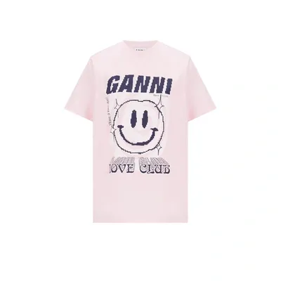 Ganni Digital Smiley Face Print T-shirt In Lilac