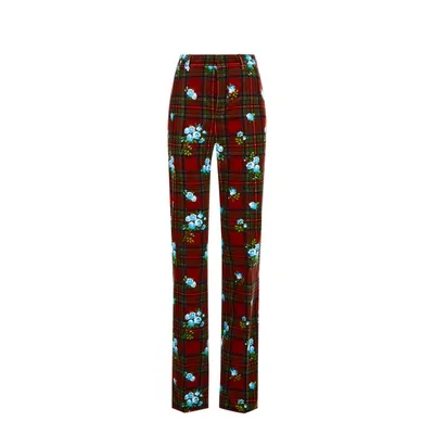 Tommy Hilfiger X Richard Quinn Tartan And Floral-print Wide-leg High-rise Cotton Trousers In Primary Red