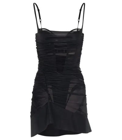 Mugler Draped Sheer Corset Mini Dress In Black