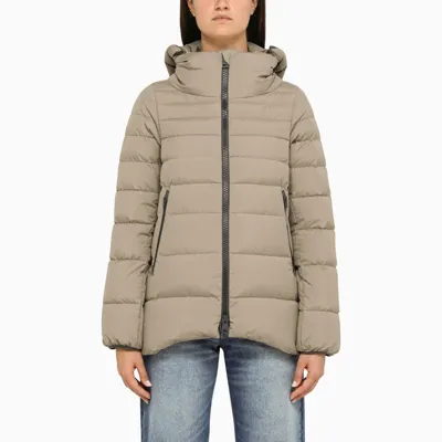 Herno Dove Grey Flared Down Jacket In Beige