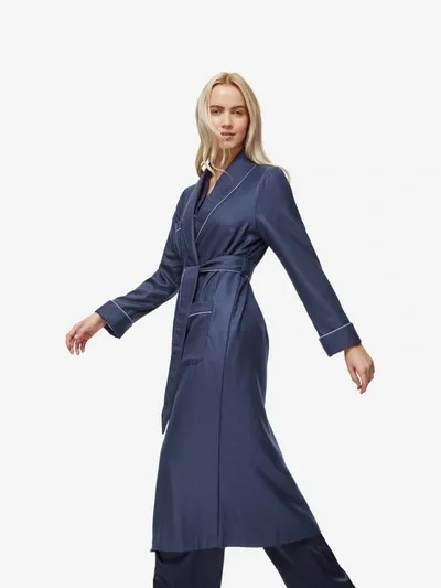 Derek Rose Women's Dressing Gown Duke Cashmere Navy In Blue