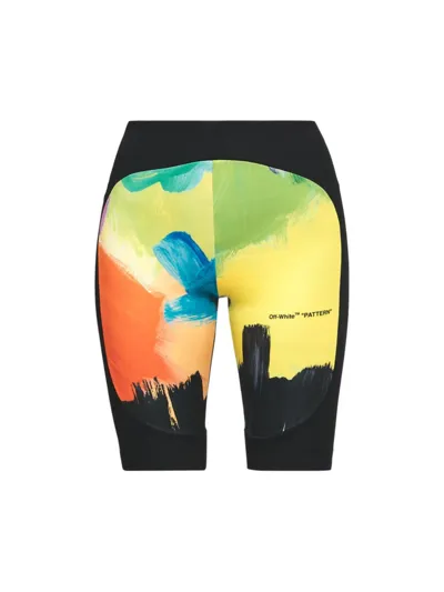 Off-white Brush Stroke Branded Stretch-woven Shorts In Black Multi