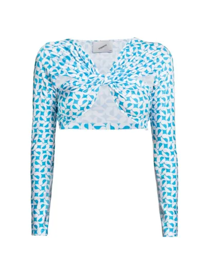 Coperni Patterned Ruched Cropped Top In Azur White