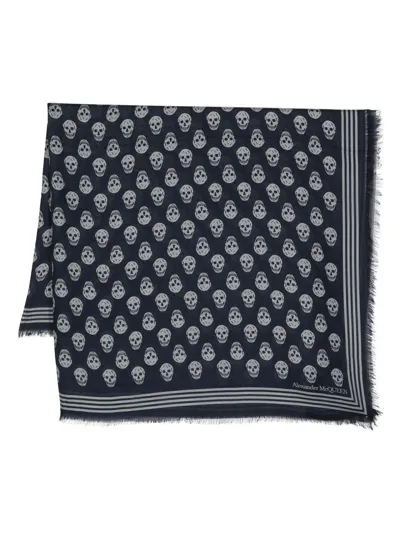 Alexander Mcqueen Skull Print Scarf In Blue