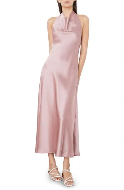 Vince Halter Cowl Neckline Charmeuse Maxi Dress In Pink Petal Quartz