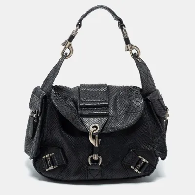 Pre-owned Dior Black Python Rebelle Hobo