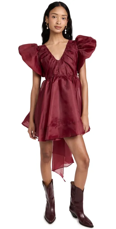 Aje Gretta Tie-detailed Gathered Organza Mini Dress In Red-drk