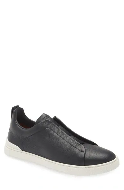 Zegna Full-grain Leather And Suede Slip-on Sneakers In Black