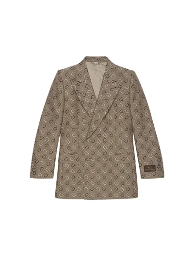 Gucci Maxi Horsebit Pattern Cotton Jacket In Nude & Neutrals